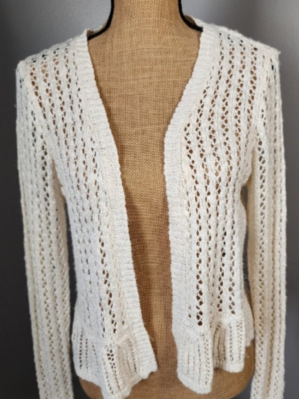 LC Lauren Conrad Cream Open Front Knit Cardigan SizeM